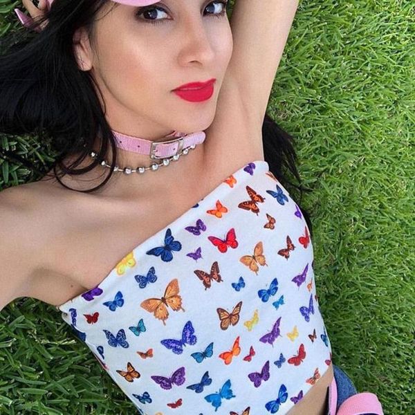 women's blouses & shirts spring 2021 style butterfly print crop wrap for women, White
women's blouses & shirts spring 2021 style butterfly print crop wrap for women, White