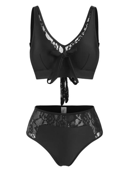 one-piece suits lace insert plunge high rise tankini swimwear 
one-piece suits lace insert plunge high rise tankini swimwear