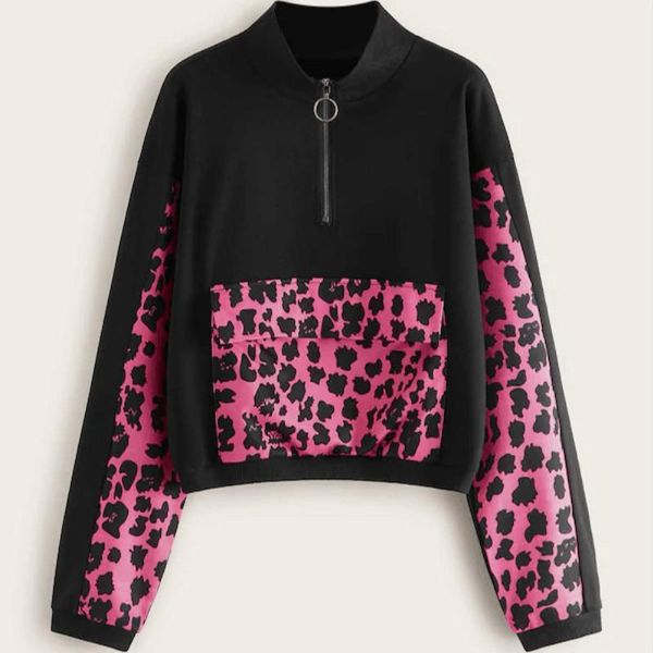 women's hoodies & sweatshirts style for autumn and winter leopard splicing womens clothing pullover sweatshirt women, Black
women's hoodies & sweatshirts style for autumn and winter leopard splicing womens clothing pullover sweatshirt women, Black
