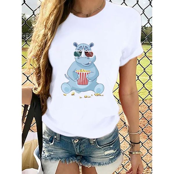 Rhino pattern women's fashion style 3D printing round neck casual streetwear summer basic short-sleeved T-shirt, White
Rhino pattern women's fashion style 3D printing round neck casual streetwear summer basic short-sleeved T-shirt, White
