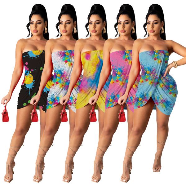 casual dresses wholesale items bulk lots summer dress for women strapless split mini y2k bodycon print clothes m6311 by dhl, Black;gray
