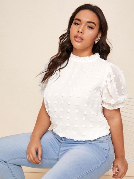 plus ruffle neck puff sleeve appliques n90j#, Black
plus ruffle neck puff sleeve appliques n90j#, Black