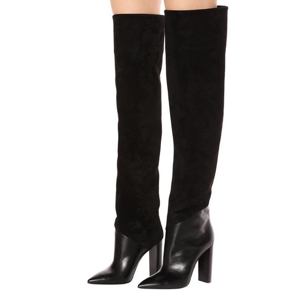 boots block heel patchwork women long pointed toe over the knee leather suede mixed fashion winter, Black
boots block heel patchwork women long pointed toe over the knee leather suede mixed fashion winter, Black