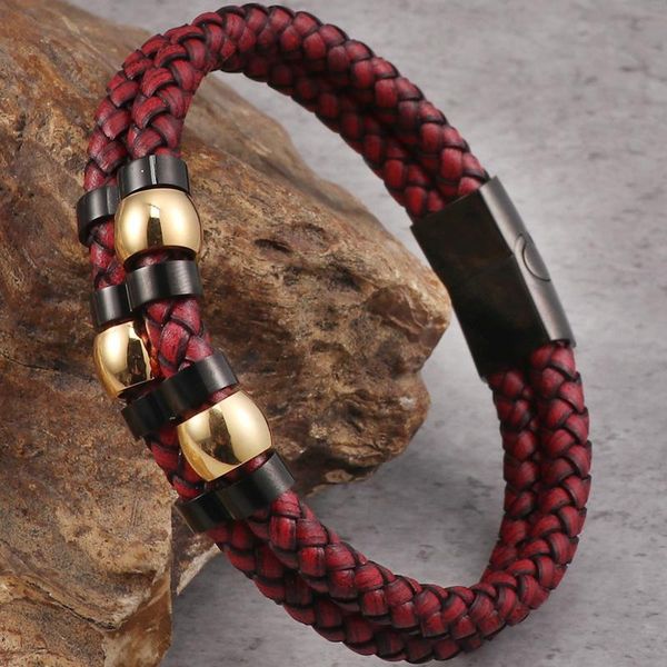tennis men's bracelet double layered red cowhide leather bangles for male stainless steel gold beads homme charm armbanden jewelry 22cm, Golden;silver
tennis men's bracelet double layered red cowhide leather bangles for male stainless steel gold beads homme charm armbanden jewelry 22cm, Golden;silver