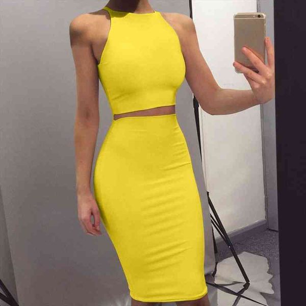 two piece set o neck sleeveless crop knee-length skirt set party clothing sets outfit women two piece spring, White
two piece set o neck sleeveless crop knee-length skirt set party clothing sets outfit women two piece spring, White