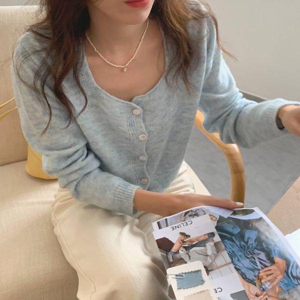 cardigan women sweater blue green casual spring autumn clothes 2021 fashion korean chic long sleeve single breasted top, White;black
cardigan women sweater blue green casual spring autumn clothes 2021 fashion korean chic long sleeve single breasted top, White;black
