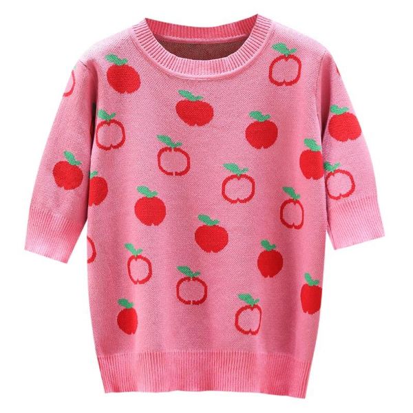 embroidery apple jacquard knit short-sleeved sweater slim round neck pullover 2021 summer women clothes tees women's t-shirt, White
embroidery apple jacquard knit short-sleeved sweater slim round neck pullover 2021 summer women clothes tees women's t-shirt, White
