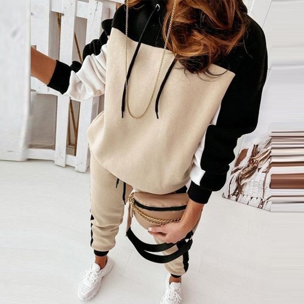 women's two piece pants spring patchwork solid set casual drawstring hooded long sleeve and suits women fashion streetwears, White
women's two piece pants spring patchwork solid set casual drawstring hooded long sleeve and suits women fashion streetwears, White