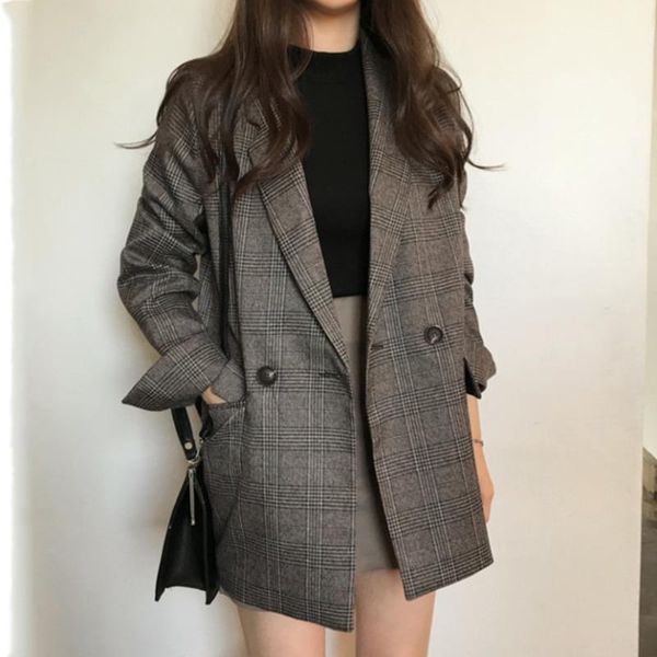 women's suits & blazers korean chic simple plaid blazer women office lady elegant long sleeve suit jacket notched double buttons pocket, White;black
women's suits & blazers korean chic simple plaid blazer women office lady elegant long sleeve suit jacket notched double buttons pocket, White;black