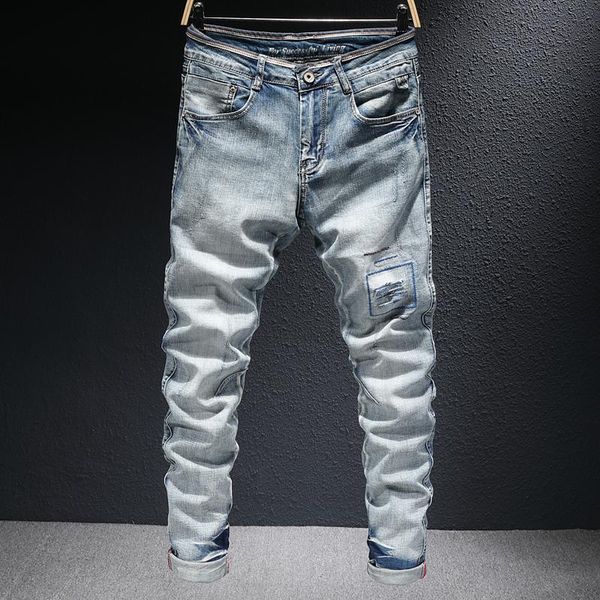 men's jeans european vintage fashion men retro light gray blue elastic slim ripped embroidery designer denim pencil pants
men's jeans european vintage fashion men retro light gray blue elastic slim ripped embroidery designer denim pencil pants