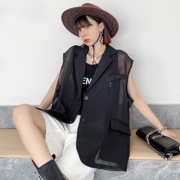women's vests women loose fit black pocket perspective big size vest lapel sleeveless fashion tide spring summer 2021, Black;white
women's vests women loose fit black pocket perspective big size vest lapel sleeveless fashion tide spring summer 2021, Black;white
