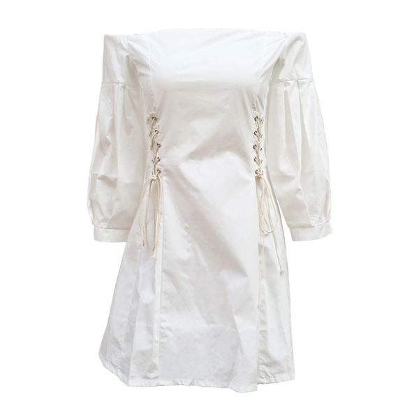 white summer solid puff sleeve 3/4 strapless off shoulder lace up mini short dress d0634 210514, Black;gray
white summer solid puff sleeve 3/4 strapless off shoulder lace up mini short dress d0634 210514, Black;gray