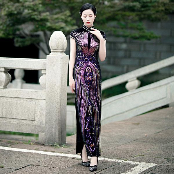 female slim vintage button trim cheongsam s-5xl exquisite sequins elegant chinese dress purple temperament long qipao ethnic clothing, Red
female slim vintage button trim cheongsam s-5xl exquisite sequins elegant chinese dress purple temperament long qipao ethnic clothing, Red