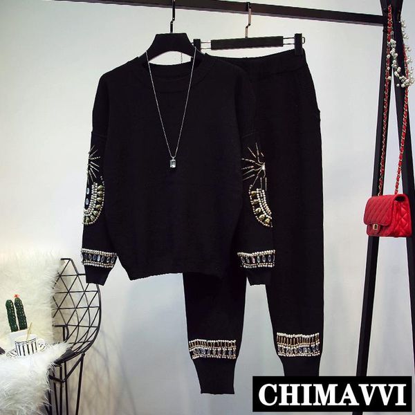 women's two piece pants streetwear autumn and winter clothes women's beads loose knit sweater 2 set plus size tracksuits, White
women's two piece pants streetwear autumn and winter clothes women's beads loose knit sweater 2 set plus size tracksuits, White