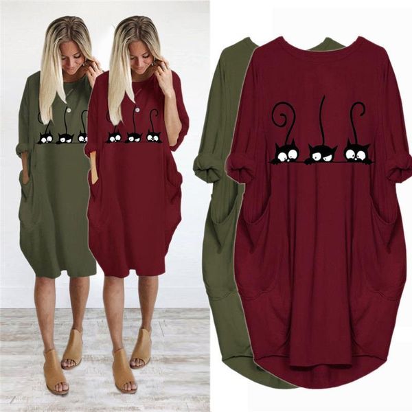 dress cute cat printing pocket women tracksuits loose vintage fall maxi casual dresses party plus size kleider, Gray
dress cute cat printing pocket women tracksuits loose vintage fall maxi casual dresses party plus size kleider, Gray