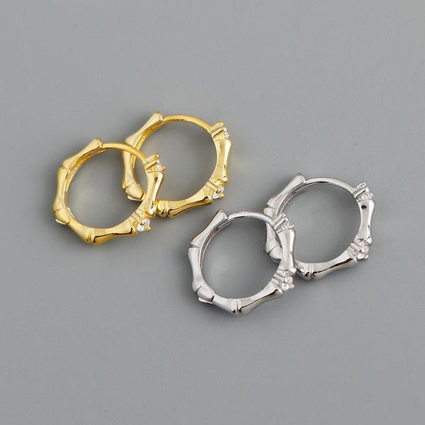 hoop & huggie s925 sterling silver fine jewelry bamboo-shaped round earrings for women, Golden;silver