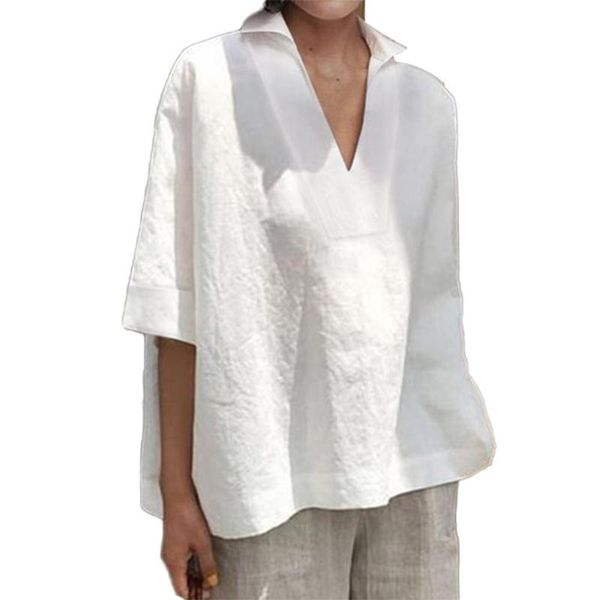 women's blouses & shirts summer linen blouse 2021 female tunic shirt short sleeve blusa elegant oversized chemise, White
women's blouses & shirts summer linen blouse 2021 female tunic shirt short sleeve blusa elegant oversized chemise, White