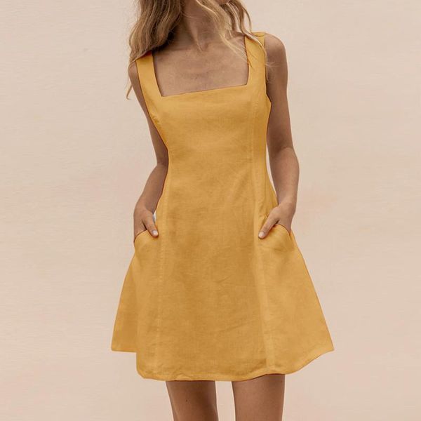 square neck backless dress women summer belt pockets decor solid a-line sleeveless high waist mini party female vestidos casual dresses, Black;gray
square neck backless dress women summer belt pockets decor solid a-line sleeveless high waist mini party female vestidos casual dresses, Black;gray