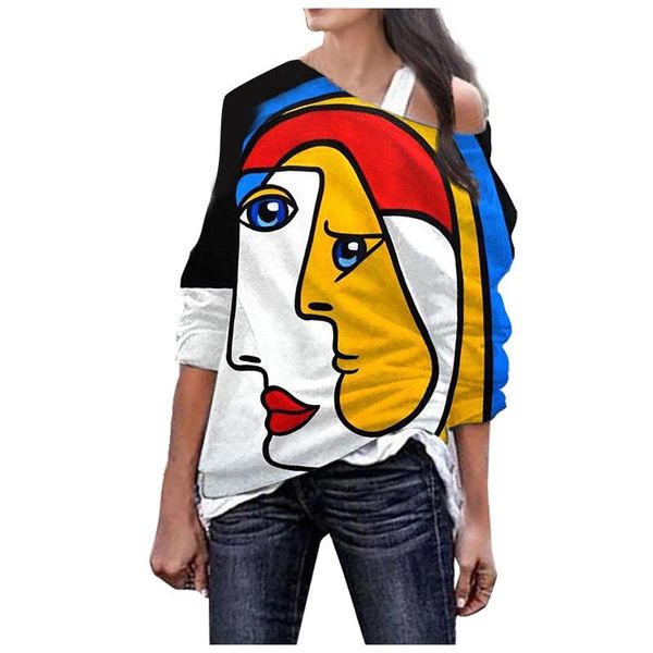 women's t-shirt spring and autumn abstract character printed ladies round neck long sleeve irregular casual women large size, White
women's t-shirt spring and autumn abstract character printed ladies round neck long sleeve irregular casual women large size, White