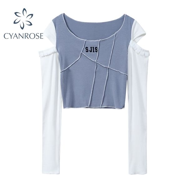 off shoulder skinny cropped t shirt women long sleeve bodycon e-girl aesthetic vintage irregular patchwork tees and female 210515, White
off shoulder skinny cropped t shirt women long sleeve bodycon e-girl aesthetic vintage irregular patchwork tees and female 210515, White