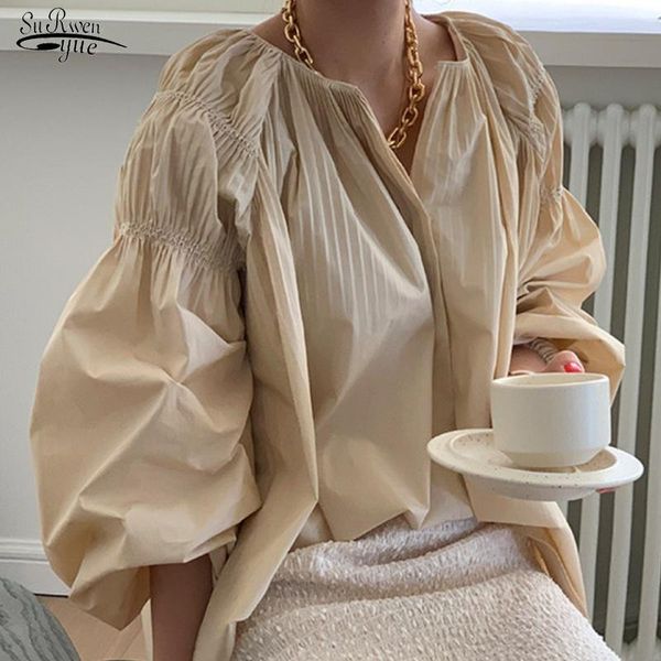 women's blouses & shirts spring solid all-match plus size shirt oversized puff long sleeve women blouse o-neck pleated fold loose blus, White
women's blouses & shirts spring solid all-match plus size shirt oversized puff long sleeve women blouse o-neck pleated fold loose blus, White