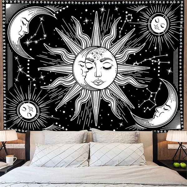 tapestries black and white sun moon tapestry wall hanging gossip hippie rugs dorm decor blanket 150x130cm