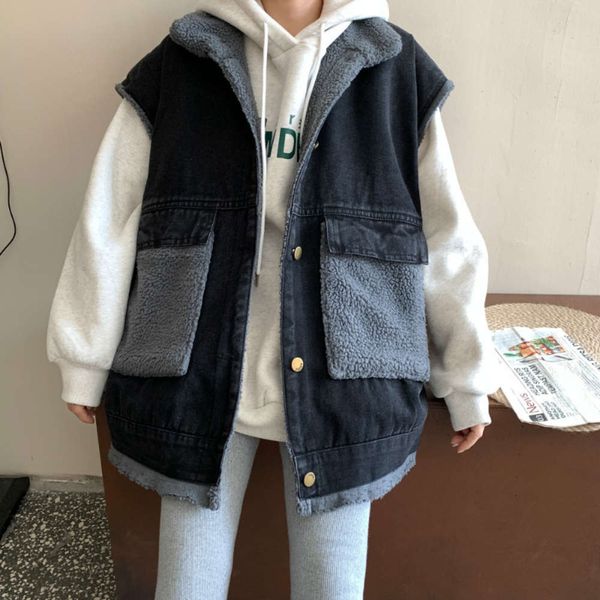 autumn winter denim vest women's loose version plush thickened outer wear stitched temperament coat, White
autumn winter denim vest women's loose version plush thickened outer wear stitched temperament coat, White