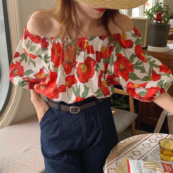 women's blouses & shirts summer off-shoulder floral short sleeve blouse women loose casual femme boho blusas mujer 2021 korean fas, White
women's blouses & shirts summer off-shoulder floral short sleeve blouse women loose casual femme boho blusas mujer 2021 korean fas, White