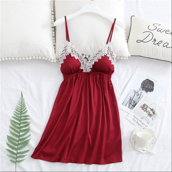 summer dress silk satin sleeveless women sleepwear nightgown lace trim nightdress soft homewear with chest pads, Black;red
summer dress silk satin sleeveless women sleepwear nightgown lace trim nightdress soft homewear with chest pads, Black;red