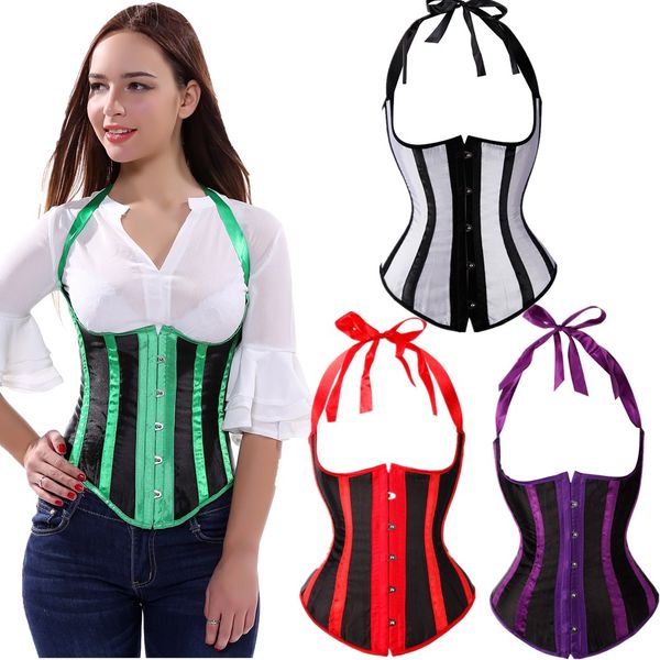 womens stripe strap underbust corset halter neck waist cincher burlesque clubwear bustier plus size s-6xl, Black;white
womens stripe strap underbust corset halter neck waist cincher burlesque clubwear bustier plus size s-6xl, Black;white