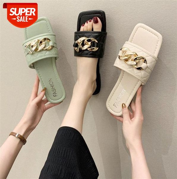 one-word sandals and slippers women korean style flat-bottomed fashion square toe open-toe metal chain buckle women's #or7h, Black
one-word sandals and slippers women korean style flat-bottomed fashion square toe open-toe metal chain buckle women's #or7h, Black