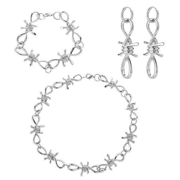 earrings & necklace 3pcs vintage punk gothic jewelry set barbed wire brambles chokers bracelet men women, Silver
earrings & necklace 3pcs vintage punk gothic jewelry set barbed wire brambles chokers bracelet men women, Silver