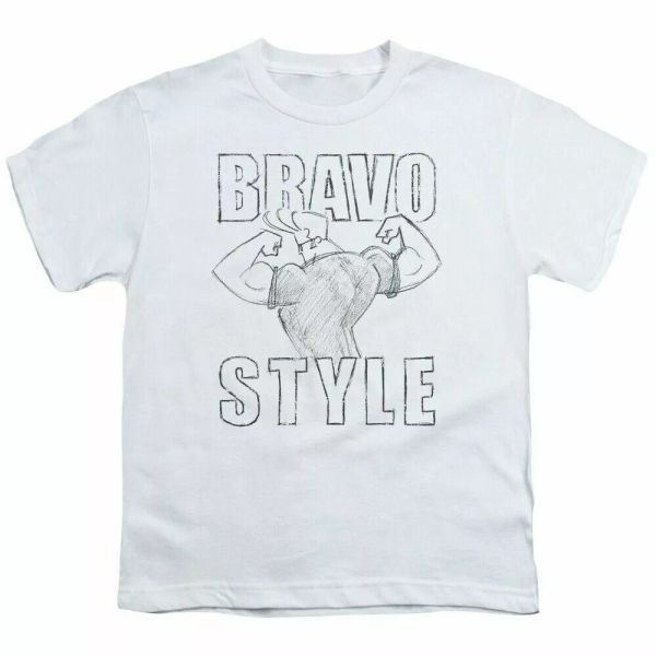 Johnny Bravo Bravo Style Kids Youth T Shirt Licensed Cartoon Tee White, White;black