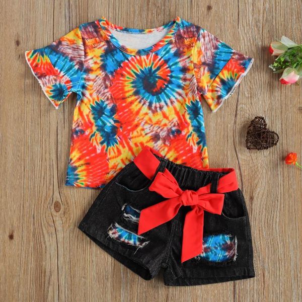 clothing sets kid baby girls summer outfits 2021 , tie dye print short sleeve + bowknot belted shorts 2pcs clothes set, White
clothing sets kid baby girls summer outfits 2021 , tie dye print short sleeve + bowknot belted shorts 2pcs clothes set, White