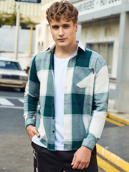 men plaid pocket front shirt d6cl#, White;black
men plaid pocket front shirt d6cl#, White;black