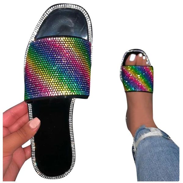 women's slippers summer outdoor rainbow rhinestone slip on shoes flat round toe casual beach flip flop #bl3, Black
women's slippers summer outdoor rainbow rhinestone slip on shoes flat round toe casual beach flip flop #bl3, Black
