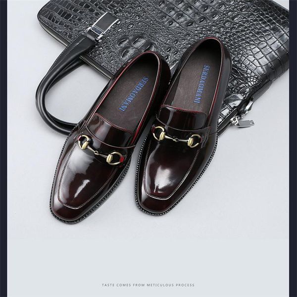 leather shoes with round toe leather, british men's patent shoes, one-step loafers dress, Black 
leather shoes with round toe leather, british men's patent shoes, one-step loafers dress, Black