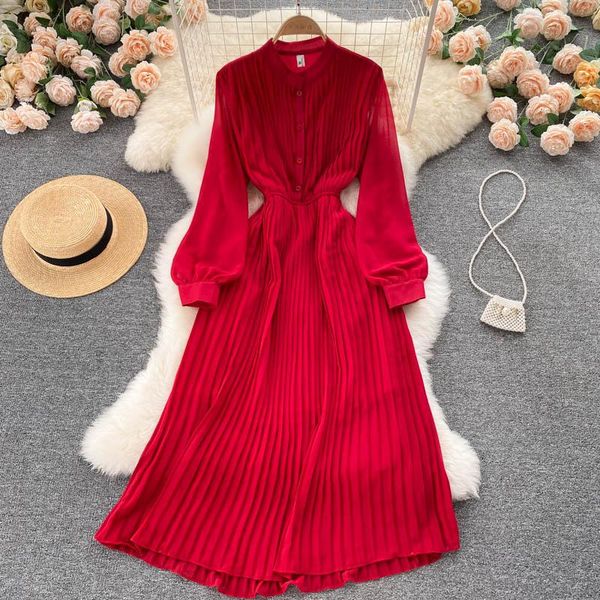 casual dresses a411 women fashion autumn stand collar slim long sleeve pleated retro dress solid color clothes vestido de mujer, Black;gray
casual dresses a411 women fashion autumn stand collar slim long sleeve pleated retro dress solid color clothes vestido de mujer, Black;gray