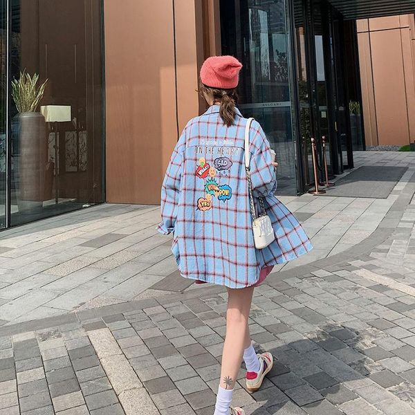 women's blouses & shirts korean plaid shirt female student 2021 spring loose long-sleeved letter printing wild blouse jacket tide, White
women's blouses & shirts korean plaid shirt female student 2021 spring loose long-sleeved letter printing wild blouse jacket tide, White