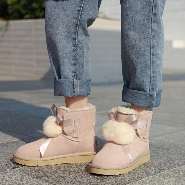 boots women leather shoes winter snow boot fur ball warm wool ladies fashion style cow suede silk ribbon upper bowknot, Black
boots women leather shoes winter snow boot fur ball warm wool ladies fashion style cow suede silk ribbon upper bowknot, Black