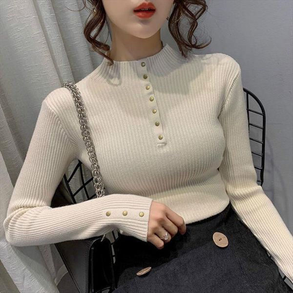 female slim knit womens sweater soft jumper casual autumn winter women thick pullovers long sleeve button o neck, White;black
female slim knit womens sweater soft jumper casual autumn winter women thick pullovers long sleeve button o neck, White;black