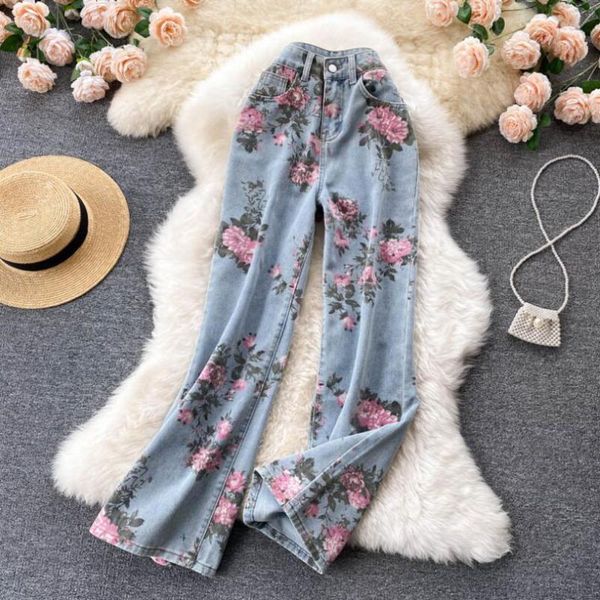 women's jeans flowers print women vintage high waist denim wide leg pants 2021 fashion autumn casual straight trousers p840, Blue
women's jeans flowers print women vintage high waist denim wide leg pants 2021 fashion autumn casual straight trousers p840, Blue