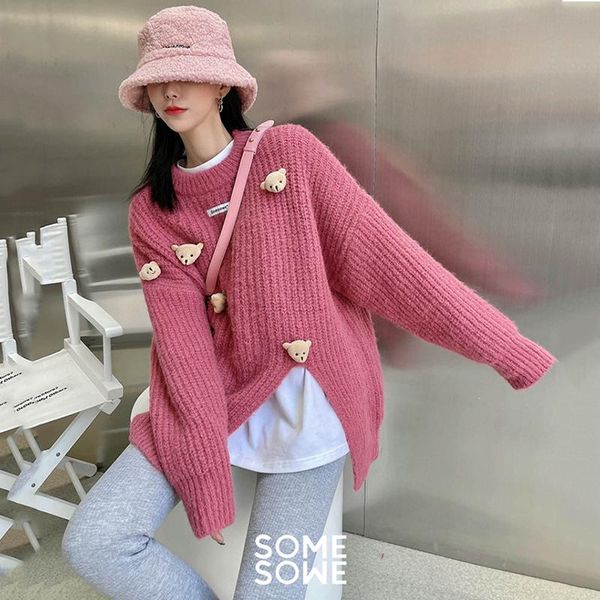 women's sweaters cute 3d bear doll knitted sweater women ribbed irregular side slit sweet jumper autumn winter o neck elegant korean pu, White;black
women's sweaters cute 3d bear doll knitted sweater women ribbed irregular side slit sweet jumper autumn winter o neck elegant korean pu, White;black