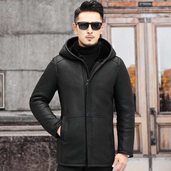 men's leather & faux casual fashion natural fur integrated wool mid-length thickened warm breathable windproof men hooded jacket winter, Black
men's leather & faux casual fashion natural fur integrated wool mid-length thickened warm breathable windproof men hooded jacket winter, Black