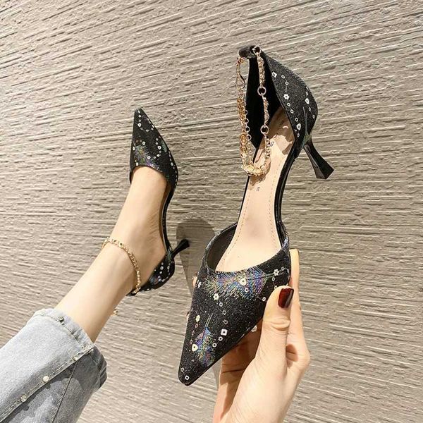 dress shoes high heels 61806 pointed high heel's thin heels 2022 autumn sequin metal one-sided belt baotou hollow single shoes, Black
dress shoes high heels 61806 pointed high heel's thin heels 2022 autumn sequin metal one-sided belt baotou hollow single shoes, Black