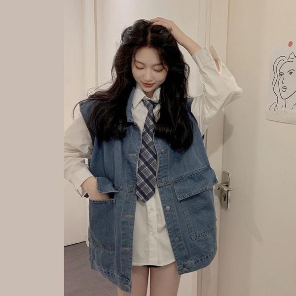 women's vests denim vest clothing spring and autumn 2021 personalized fashion, with a small jacket, Black;white
women's vests denim vest clothing spring and autumn 2021 personalized fashion, with a small jacket, Black;white