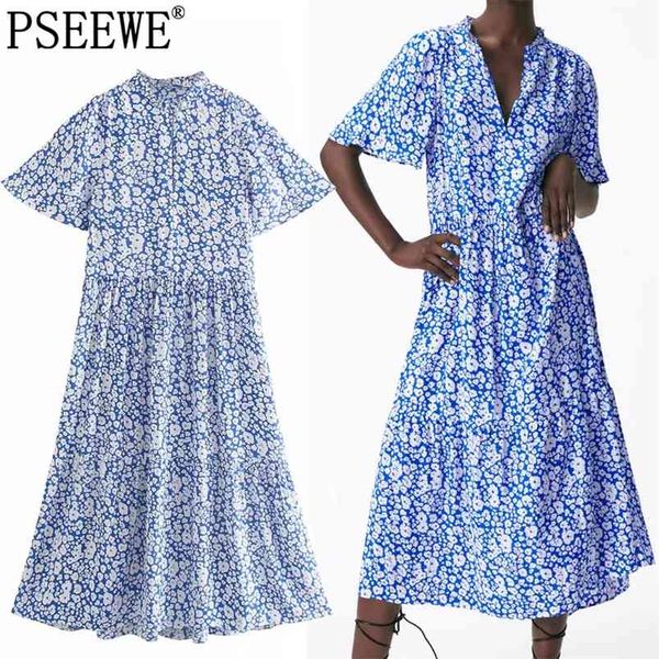 blue floral long dresses woman summer short sleeve oversized midi dress women ruffle casual women's 210519, Black;gray
blue floral long dresses woman summer short sleeve oversized midi dress women ruffle casual women's 210519, Black;gray