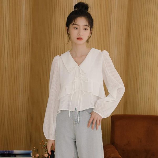 women's blouses & shirts long sleeve crop early autumn korean version casual plaid shirt lantern short fashion, White
women's blouses & shirts long sleeve crop early autumn korean version casual plaid shirt lantern short fashion, White