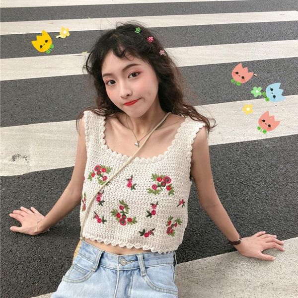 knitted tank women clothing korean sweet style summer floral embroidery cute crop fashion brand square collar camis women's tanks &, White
knitted tank women clothing korean sweet style summer floral embroidery cute crop fashion brand square collar camis women's tanks &, White