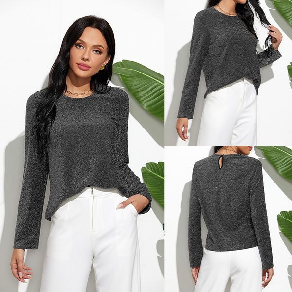 autumn t-shirt women's solid color round neck fashion loose and thin long sleeve high elastic silk bottoming shirt, White
autumn t-shirt women's solid color round neck fashion loose and thin long sleeve high elastic silk bottoming shirt, White